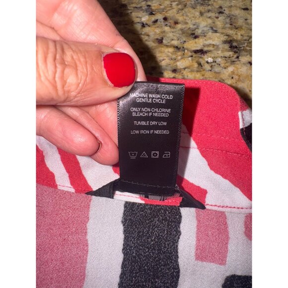 Ali Miles Abstract Button Front Tunic Top S Red/Black/White Travel Casual Artsy - Picture 8 of 9